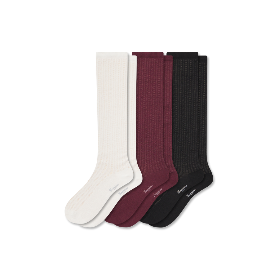 Women's Pointelle Knee High Sock 3-Pack - Soft No Show Pair