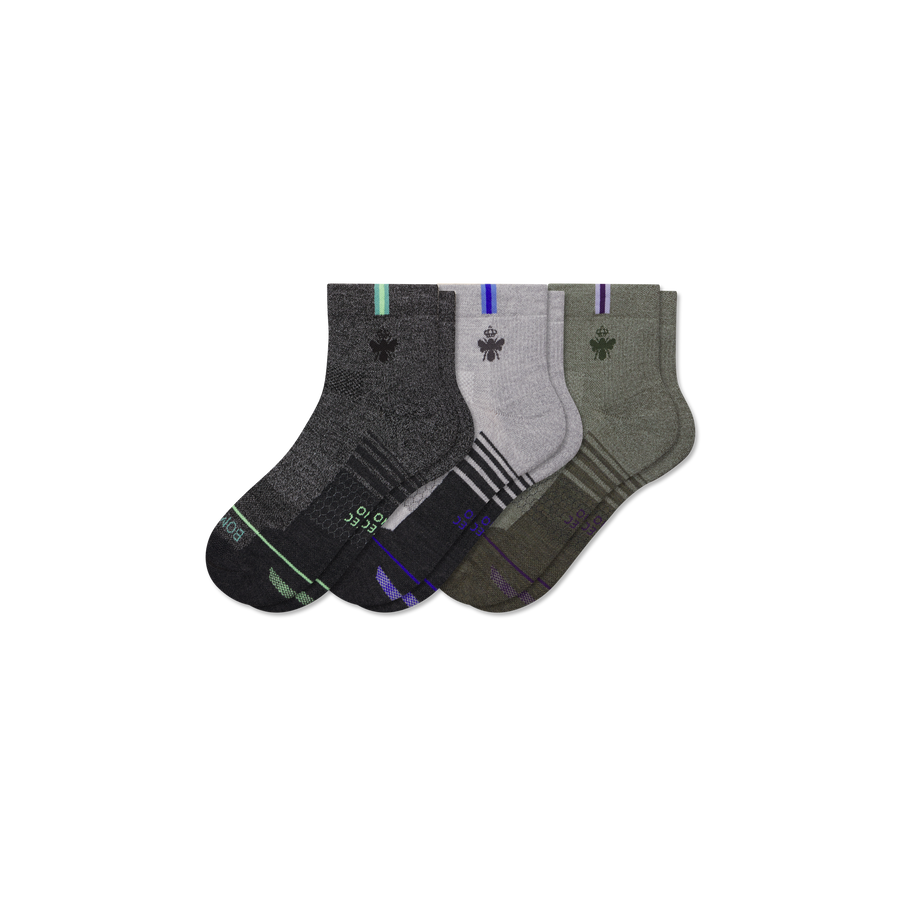 Men's Merino Wool Blend Run Quarter Sock 3-Pack - Cozy Hike Move
