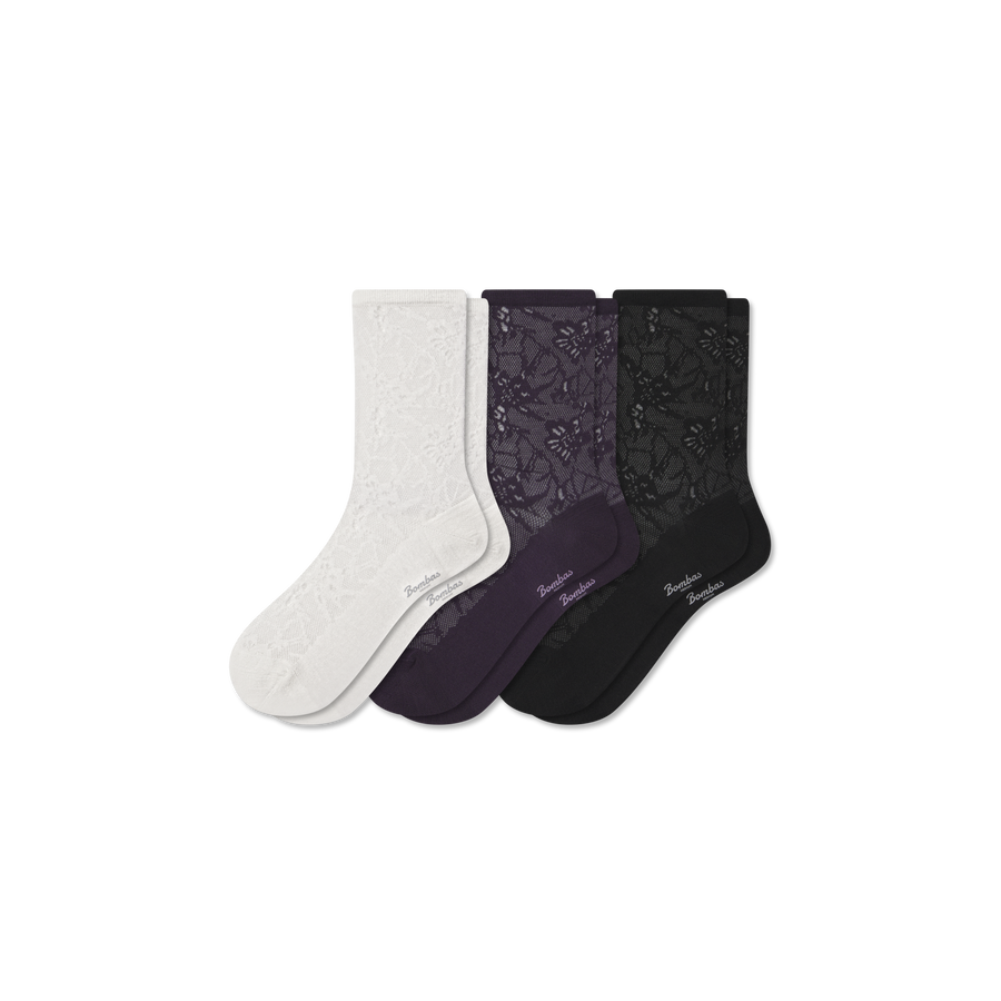 Women’s Floral Lace Half Calf Sock 3-Pack - Active Ankle Fit