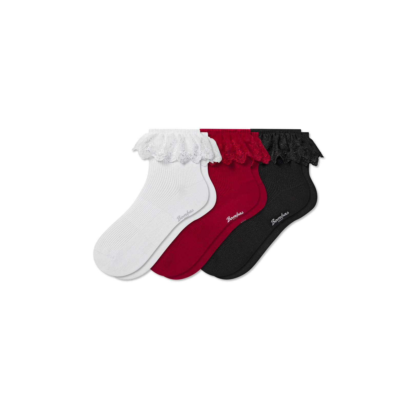Ruffle Lace Quarter Socks - white red mix L [10209]