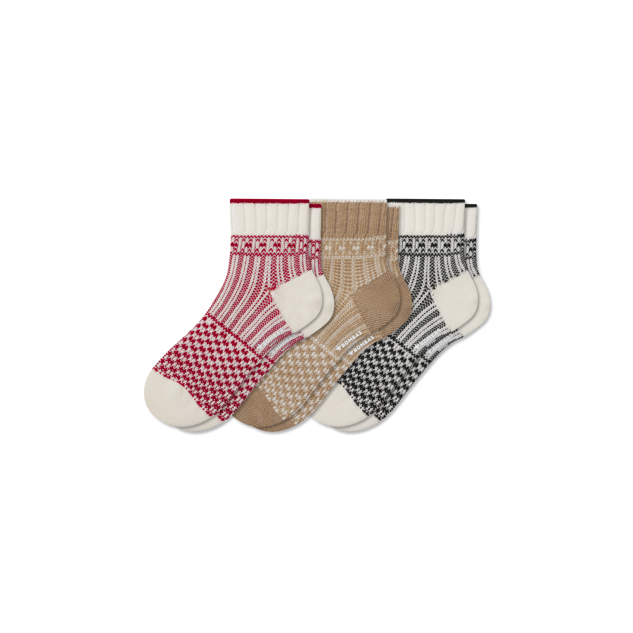 Women's Merino Wool Blend Sweater Quarter Sock 3-Pack - Steady School Fit