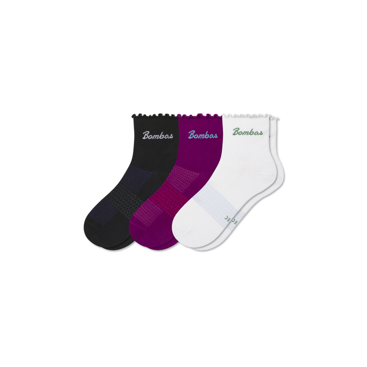 Women's Ruffle Athletic Quarter Sock 3-Pack - vivid magenta mix L [10316]