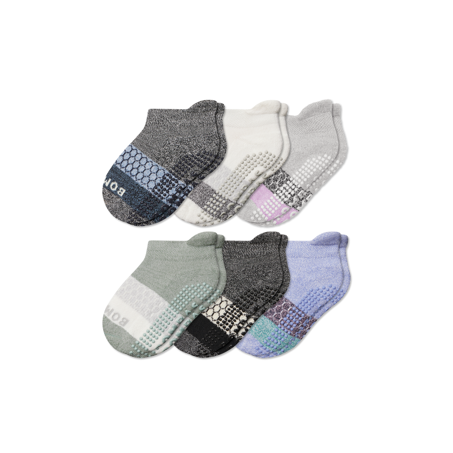 Toddler Tri-Block Gripper Ankle Sock 6-Pack - Cozy Run Fit