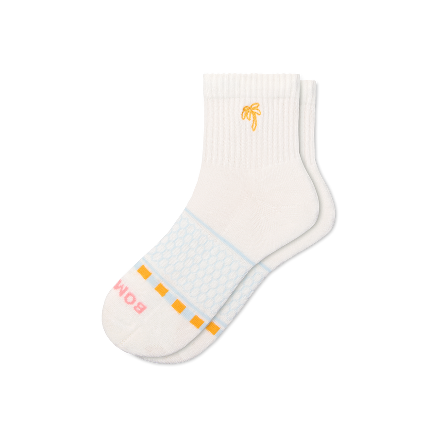 Women's Beach Day Embroidered Quarter Socks - Daily No Show Comfort
