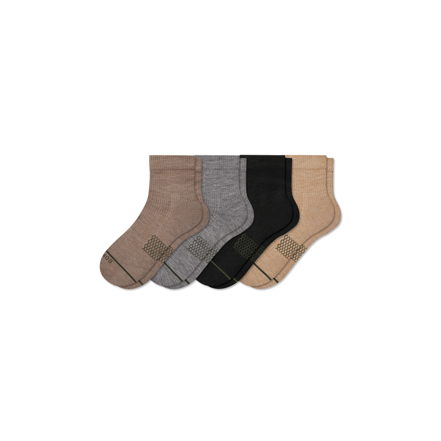 Women's Merino Wool Blend Modern Rib Quarter Sock 4-Pack - Comfort Trail Wear