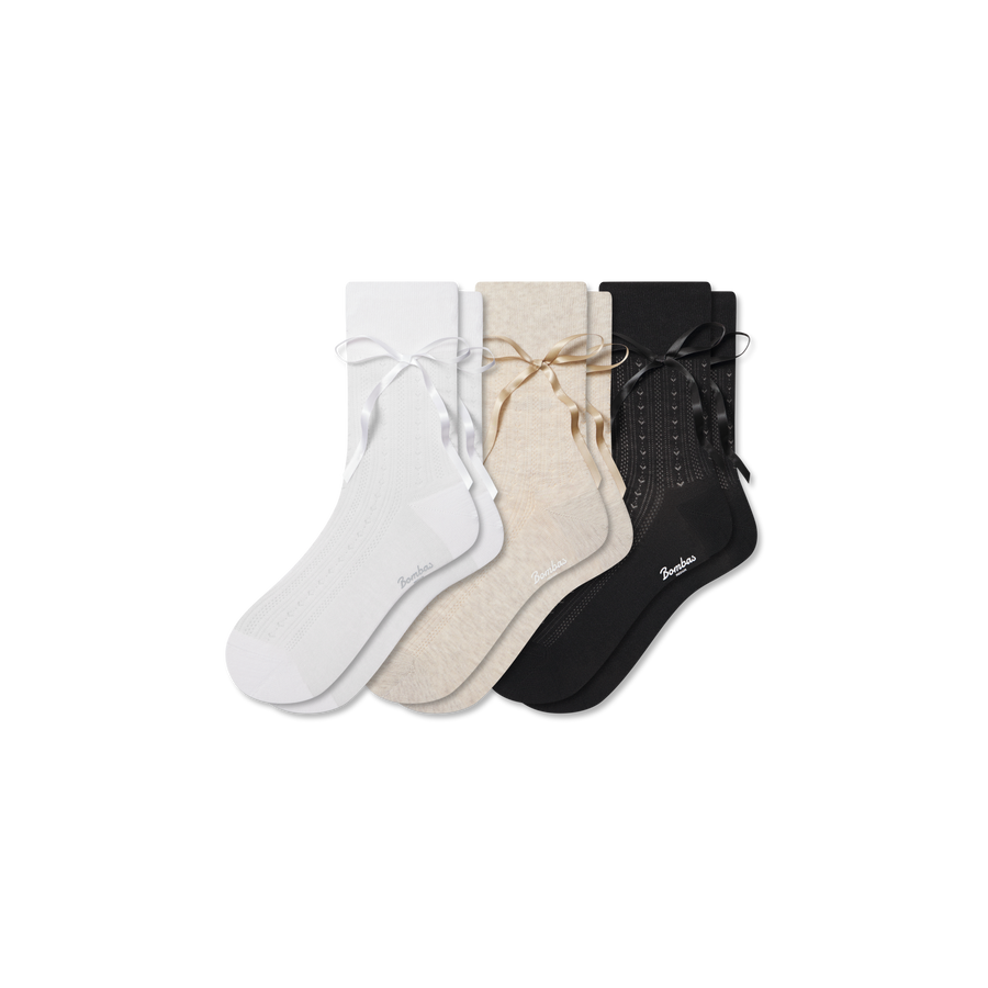 Women’s Pointelle Bow Half Calf Sock 3-Pack - Active No Show Move
