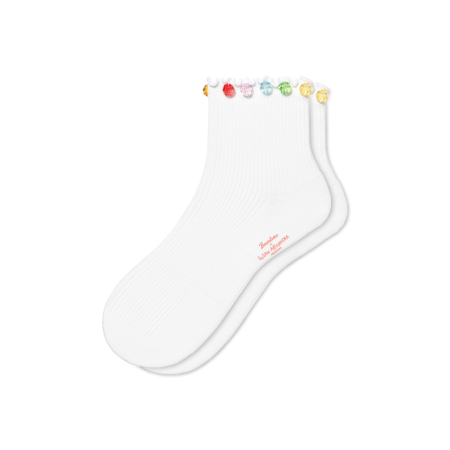 Bombas x Susan Alexandra Embellished Ruffle Rib Quarter Socks - Run Everyday Fit
