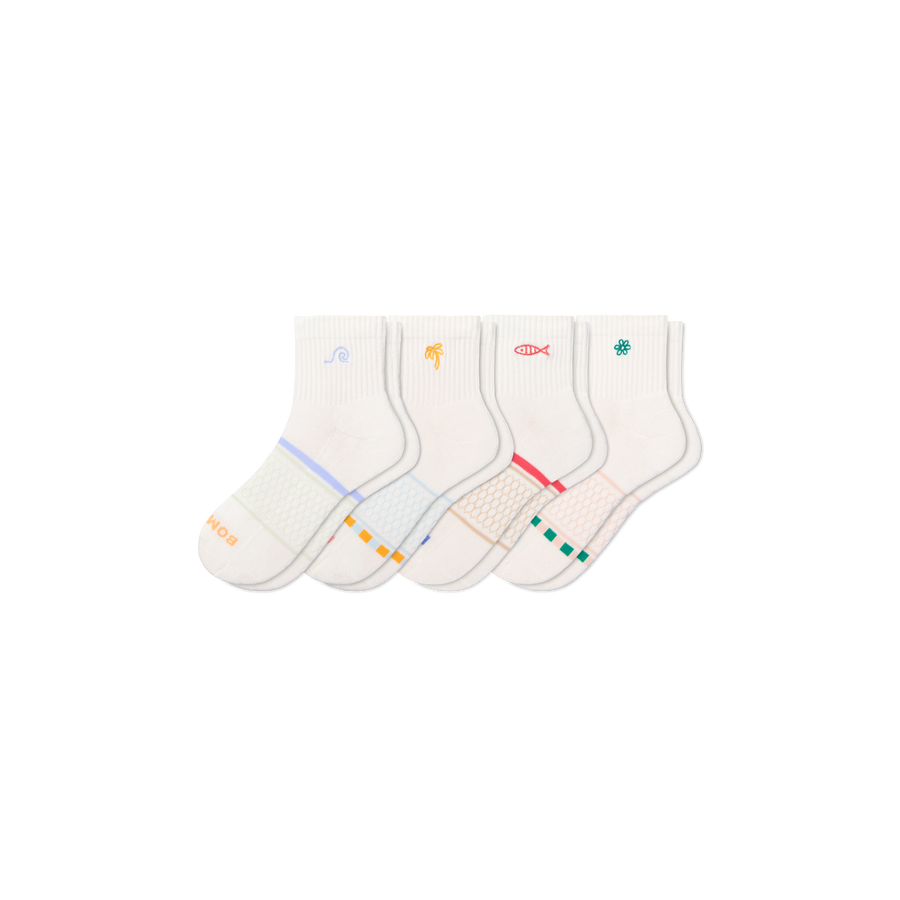 Women's Beach Day Embroidered Quarter Sock 4-Pack - Run Home Step