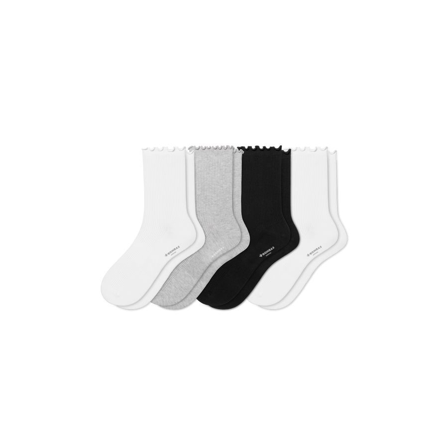 Women's Ruffle Rib Half Calf Sock 4-Pack - Classic No Show Rotation