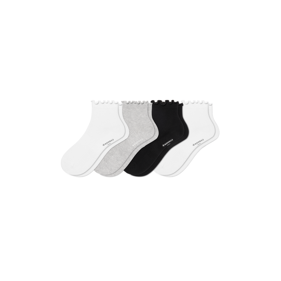Youth Ruffle Rib Quarter Sock 4-Pack - Fresh Court Cushion