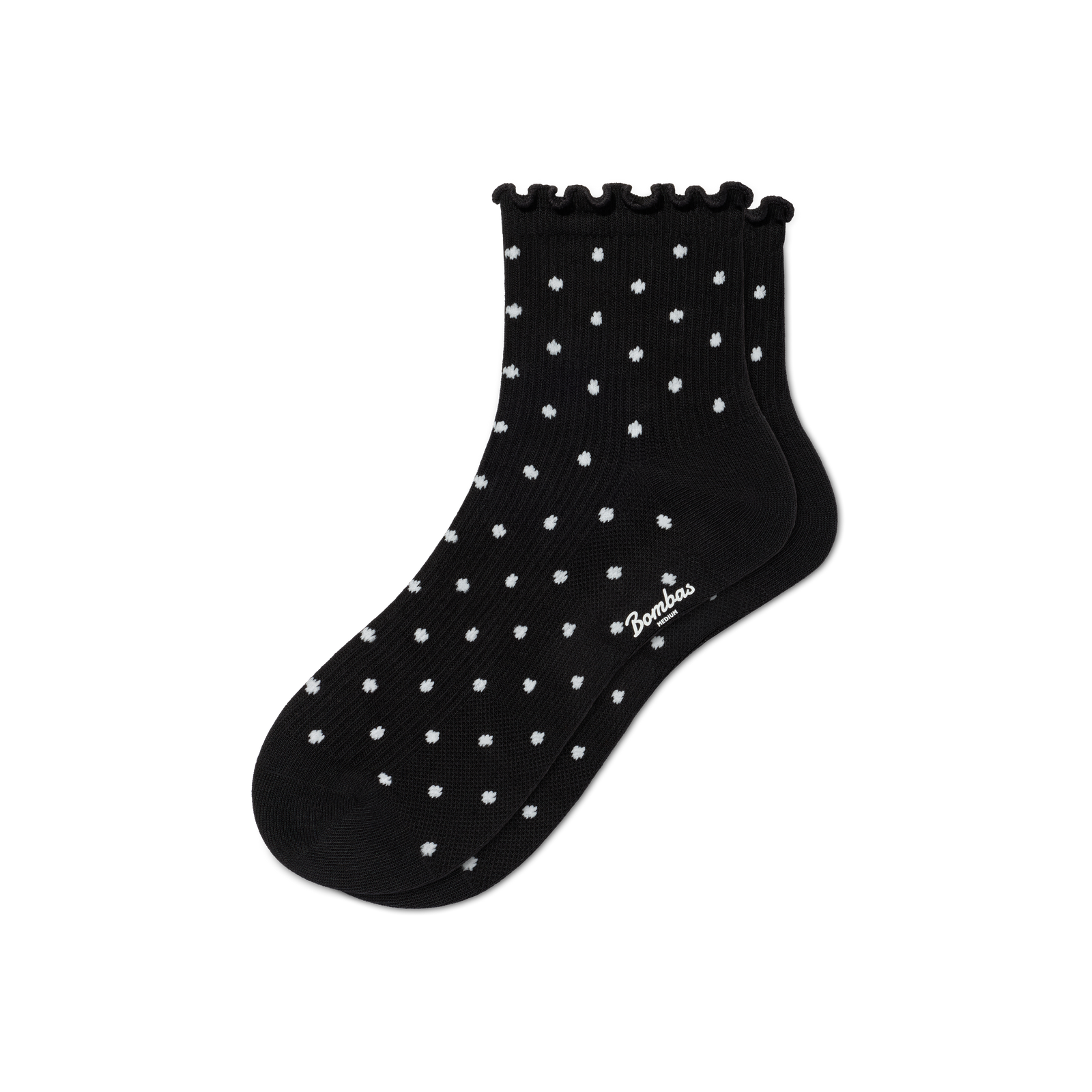 Ruffle Rib Quarter Socks - Black Polka Dot L [11328]