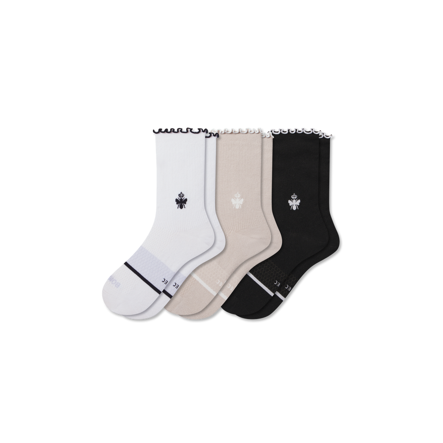 Women’s Ruffle Sport Half Calf Sock 3-Pack - Modern Lounge Cushion