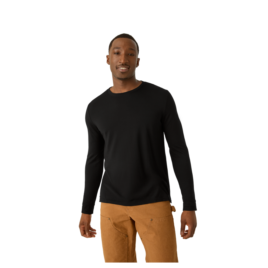 Men's Merino Wool Blend Crew Neck Long Sleeve T-Shirt - Support Race Move