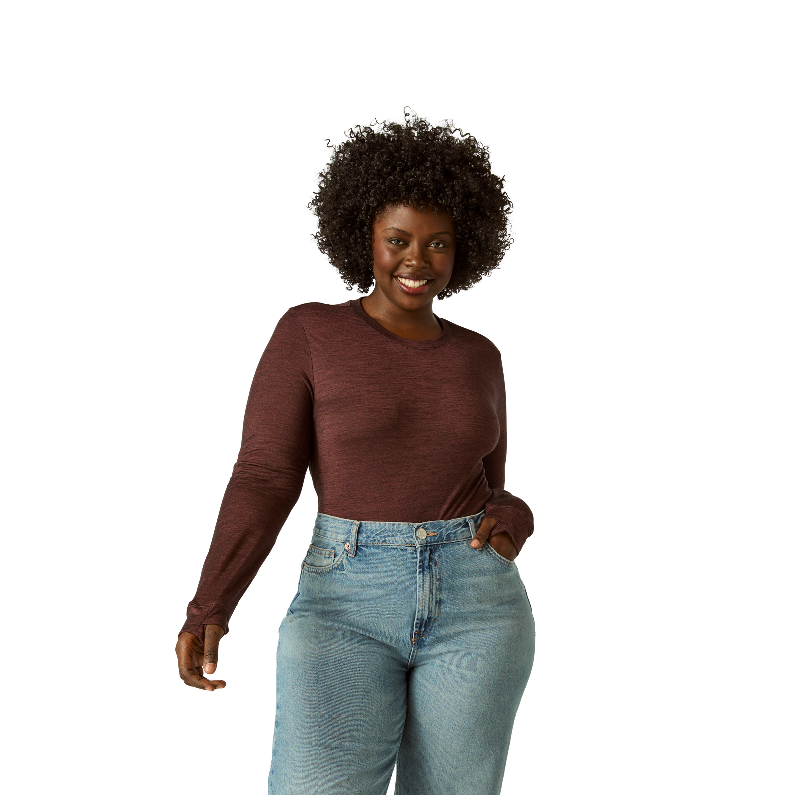 Women's Merino Blend Crew Neck Long Sleeve T-Shirt - Berry Dusk WO1 [7056]
