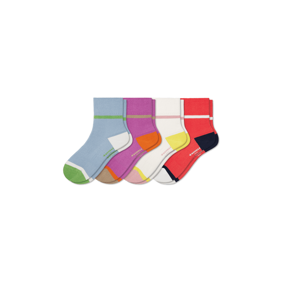 Youth Lightweight Ribbed Quarter Sock 4-Pack - Breathable Run Step