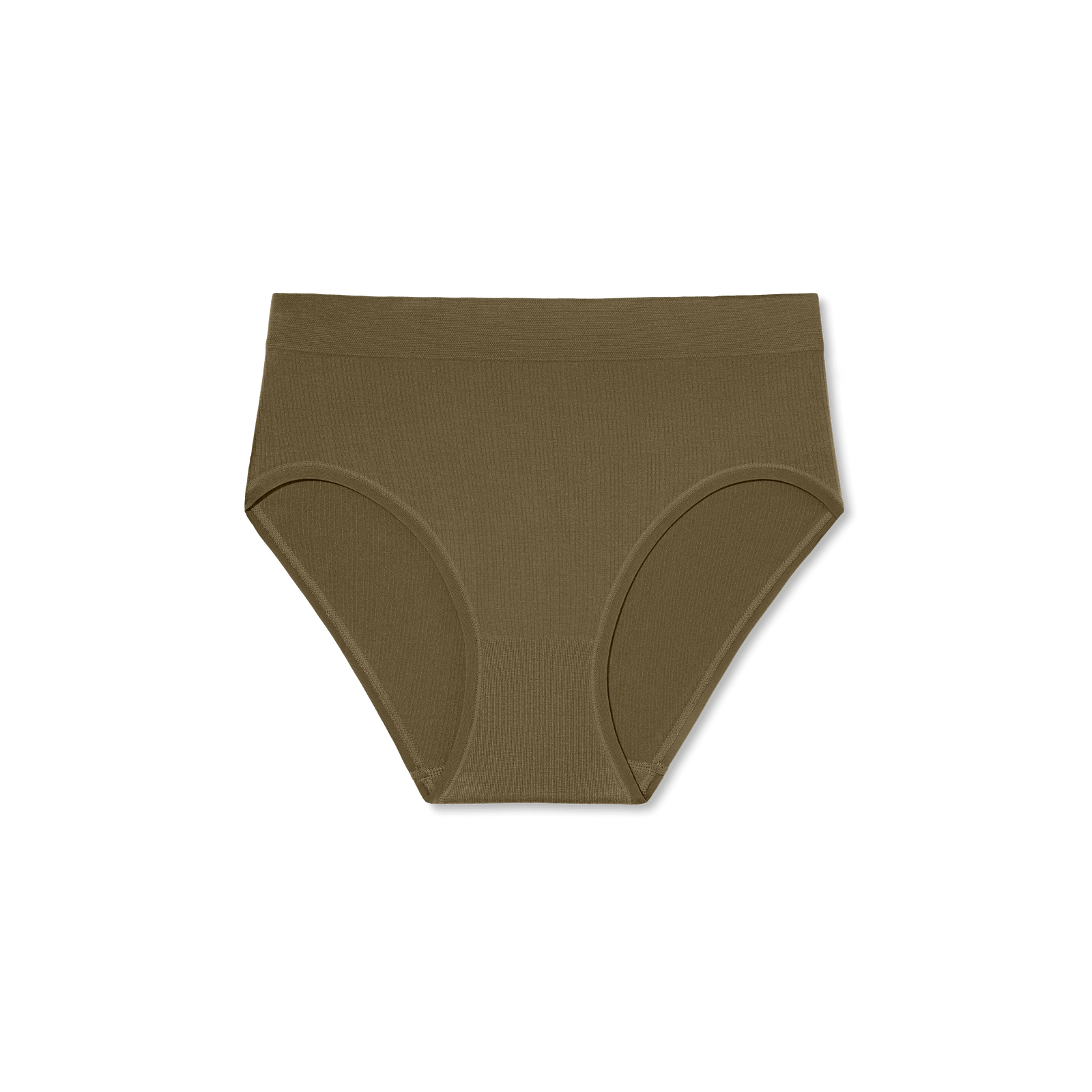 Women's Ribbed Seamless High Rise Brief - Green Olive L Front [7718]