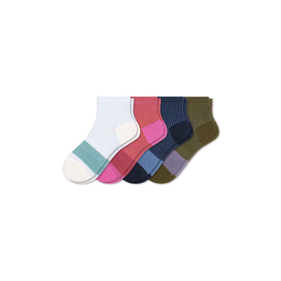 Youth Lightweight Stripe Quarter Sock 4-Pack - Run Ankle Rotation
