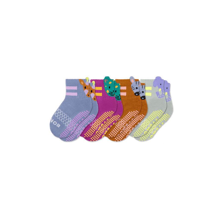 Toddler Safari Stripe Gripper Calf Sock 4-Pack - Trail Low Cut Cushion
