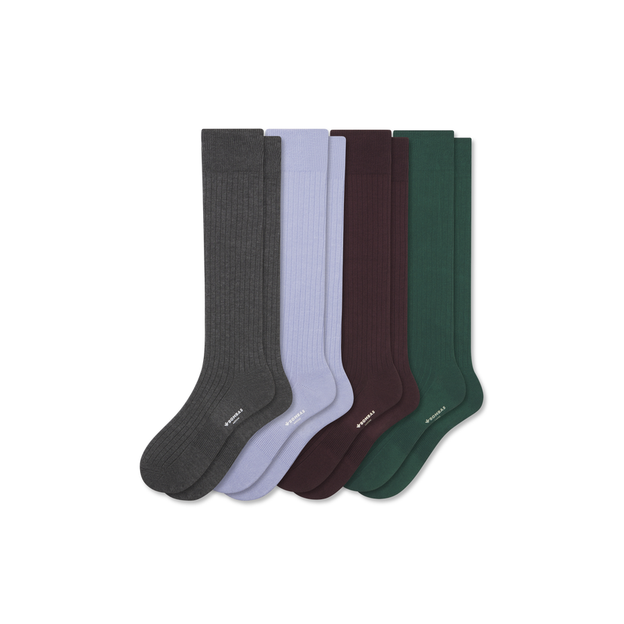 Men's Ribbed Dress Over the Calf Sock 4-Pack - Breathable Office Move