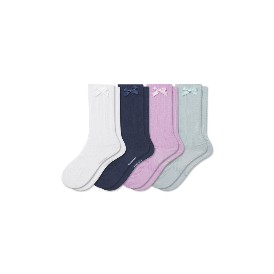 Youth Textured Bow Calf Sock 4-Pack - Active Crew Rotation