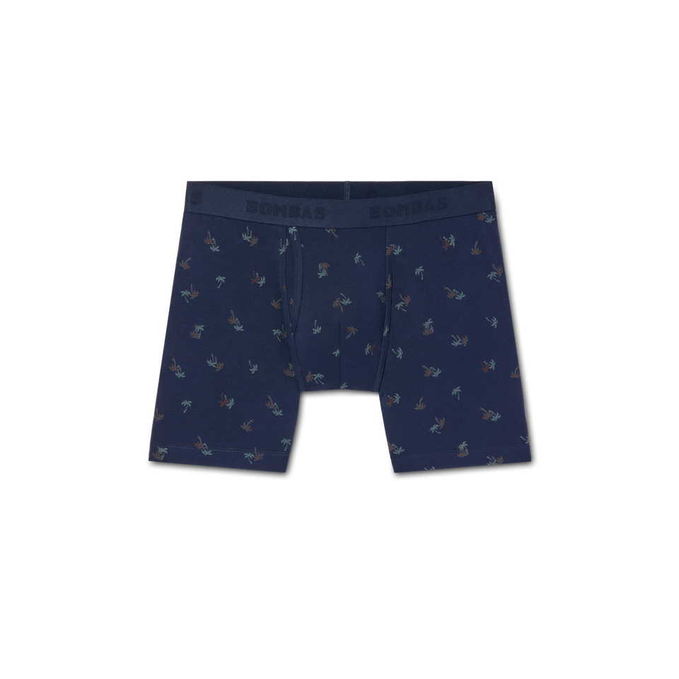 Men's Cotton Modal Blend Boxer Brief - Midnight Navy Palm L [8470]