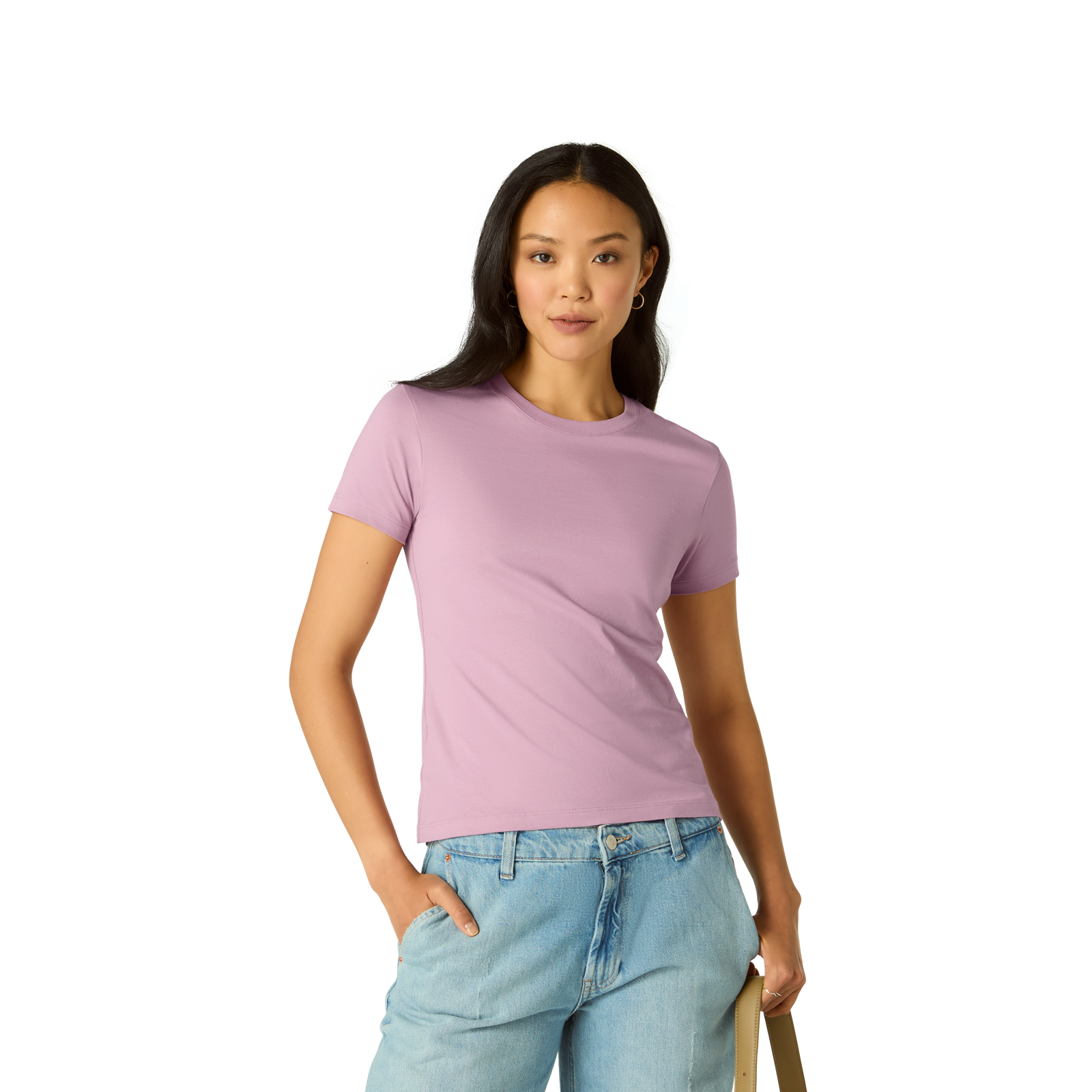 Women's Slim Fit Pima Cotton Crew Neck T-Shirt - Mauve WO1 [8528]