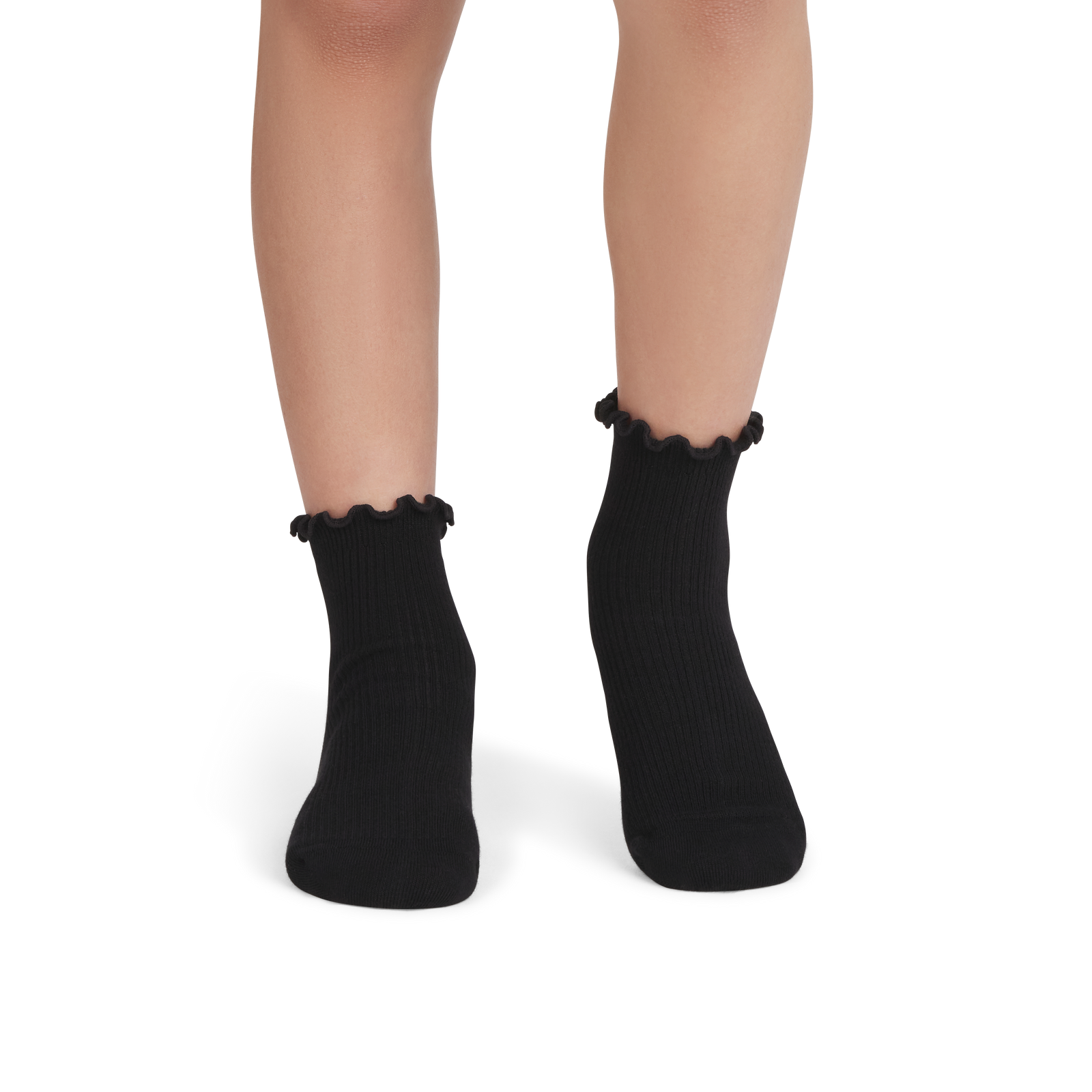 Ruffle Rib Quarter Socks - black YO1 [8562]