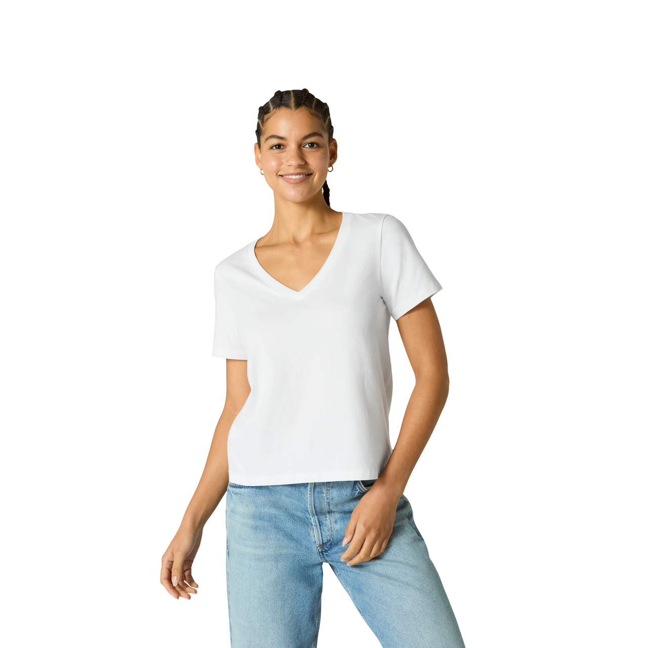 Pima Cotton V-Neck T-Shirt - White WO1 [8738]