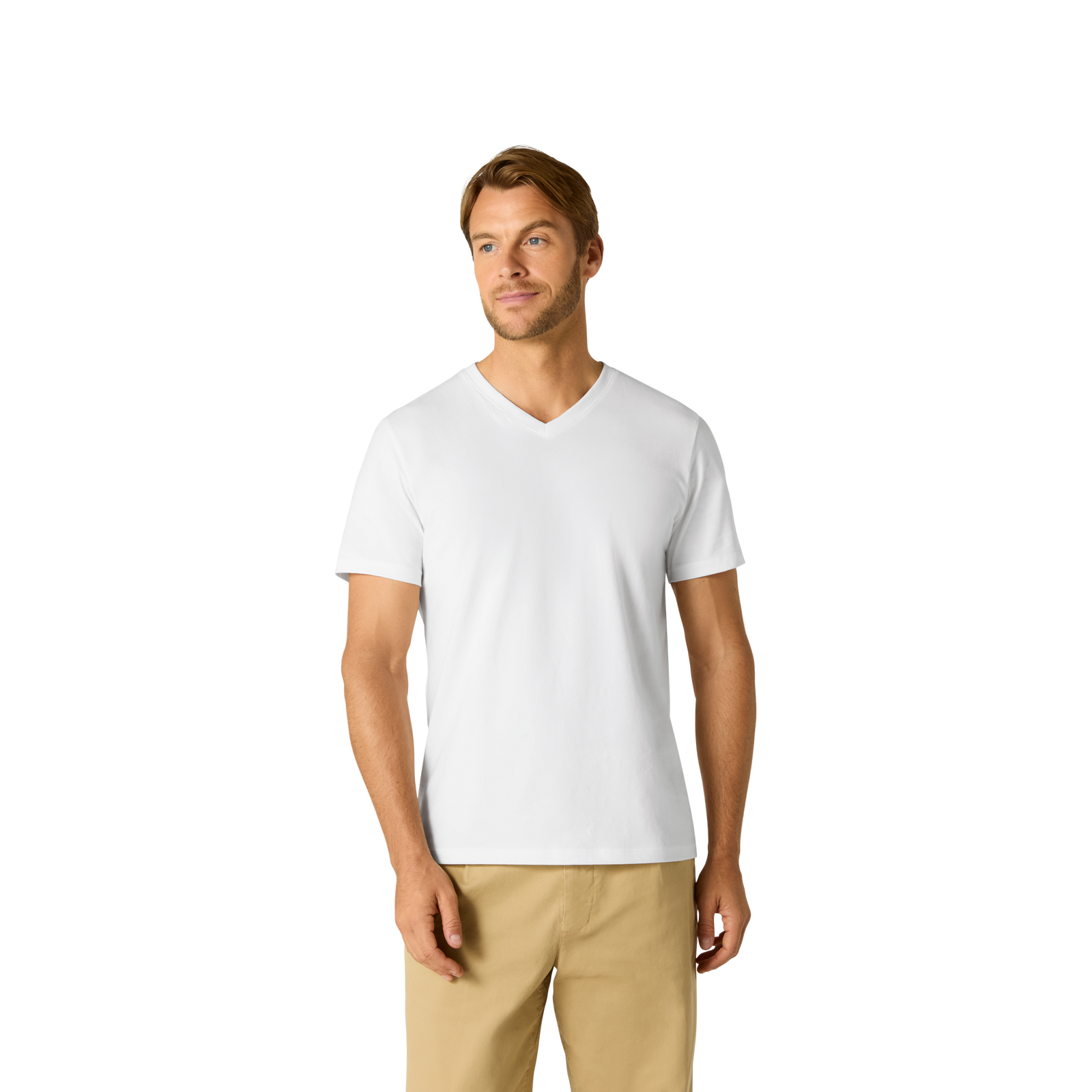 Pima Cotton V-Neck T-Shirt - White MO1 [8758]