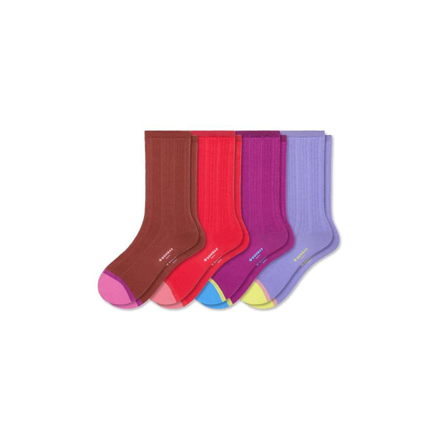 Youth Pointelle Calf Sock 4-Pack - Cushion Studio Fit