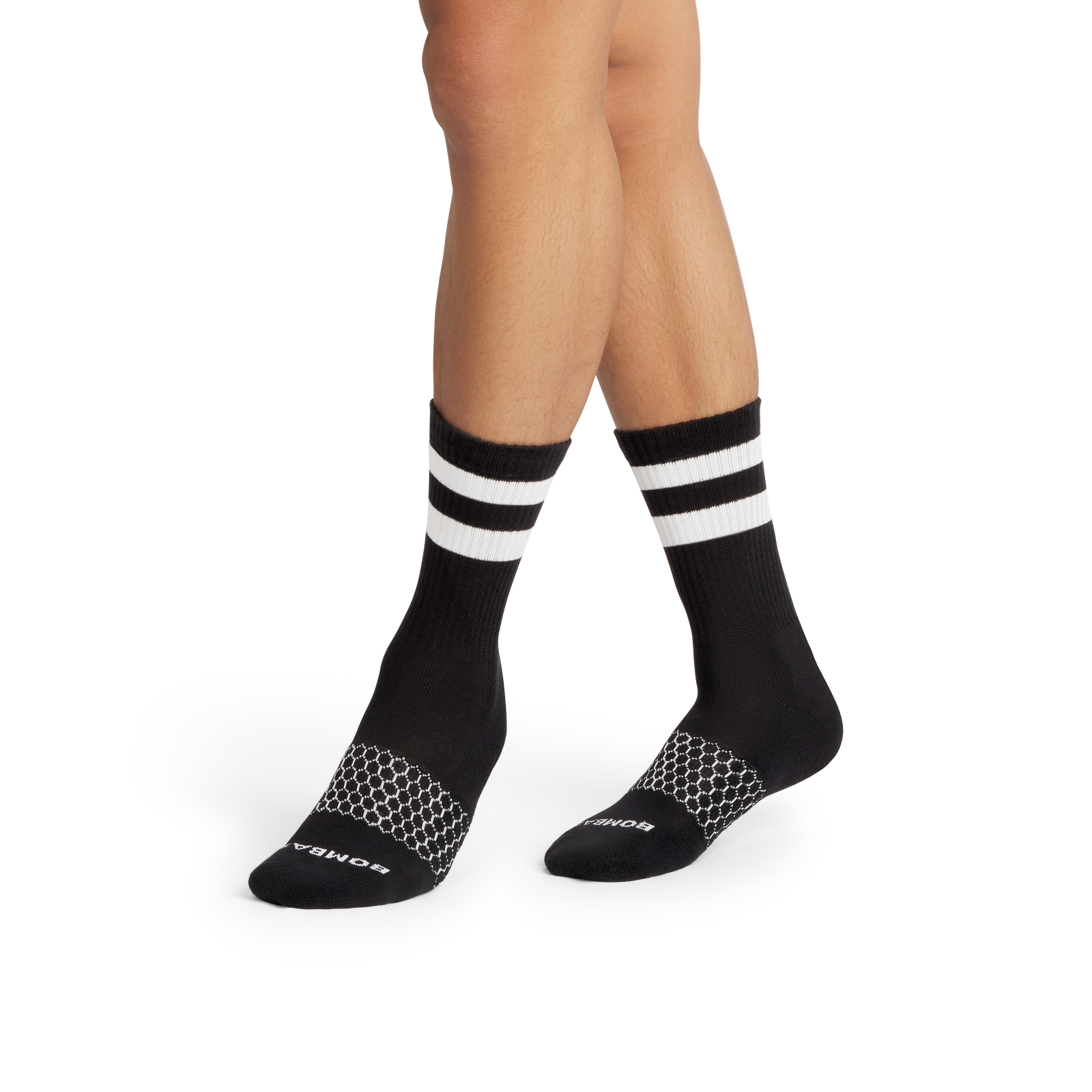 Men's Vintage Stripes Half Calf Socks - black soft white MO1 [8889]