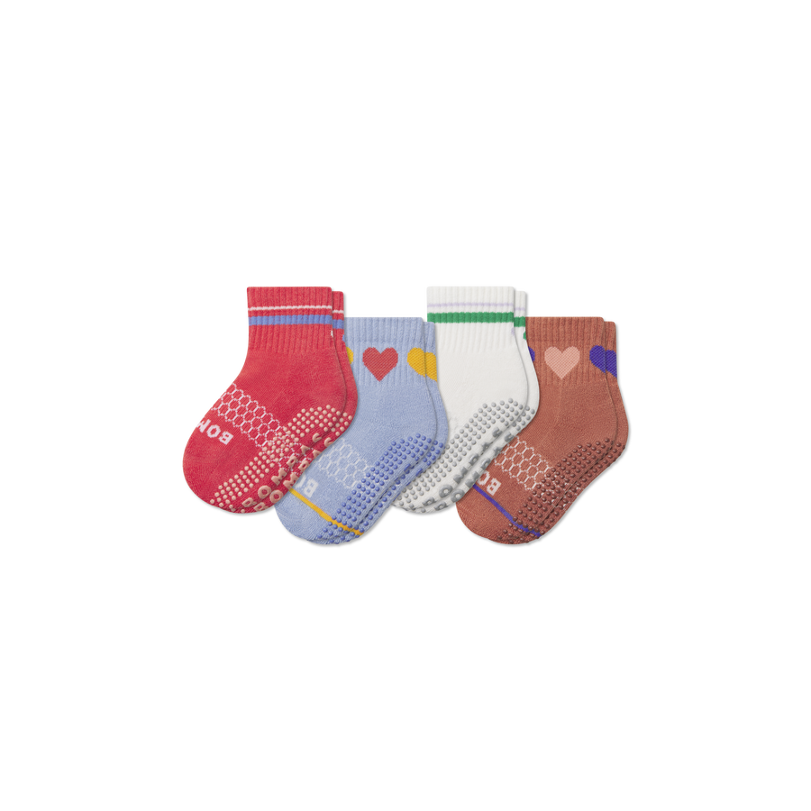 Toddler Hearts Gripper Calf Sock 4-Pack - Breathable Crew Comfort
