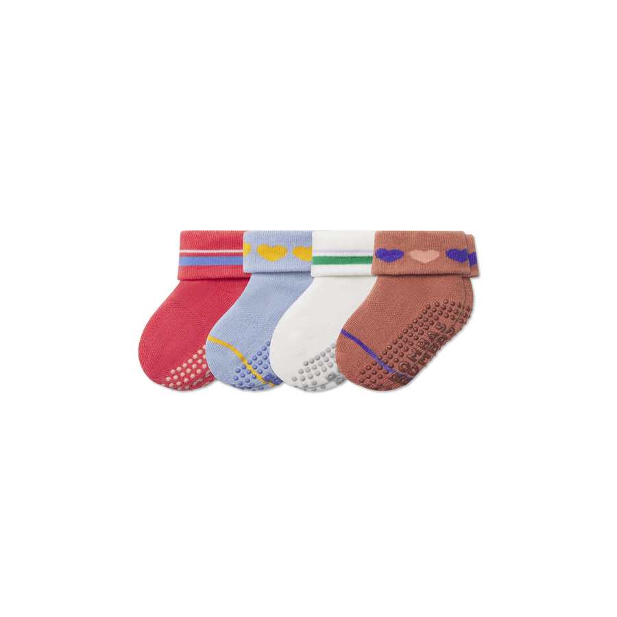 Baby Hearts Gripper Sock 4-Pack (6-12 Months) - Comfort Crew Cushion