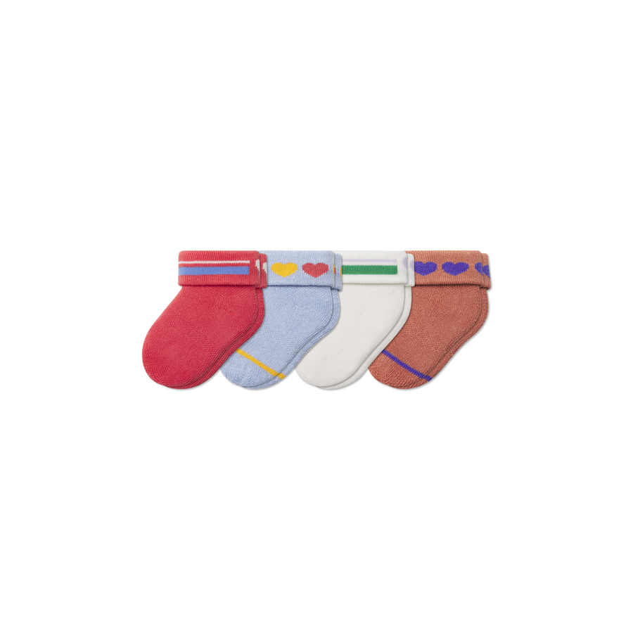 Baby Hearts Sock 4-Pack (0-6 Months) - Outdoor Ankle Rotation