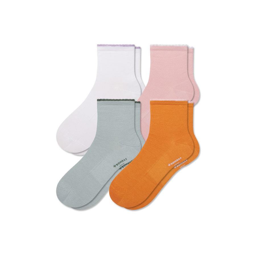 Women’s Scallop Cuff Quarter Sock 4-Pack - Trail Hike Cushion