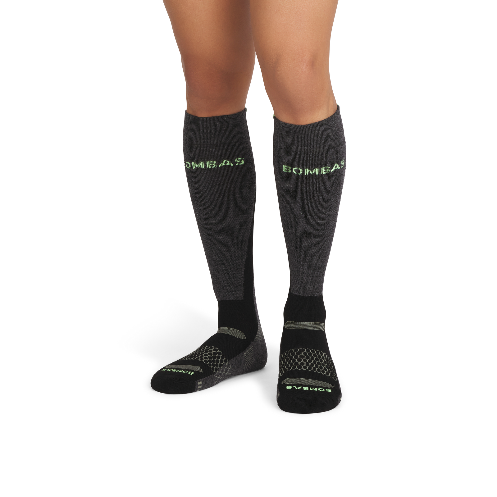 Mid-Cushion Merino Wool Ski & Snowboard Socks - black lime MO1 [9714]