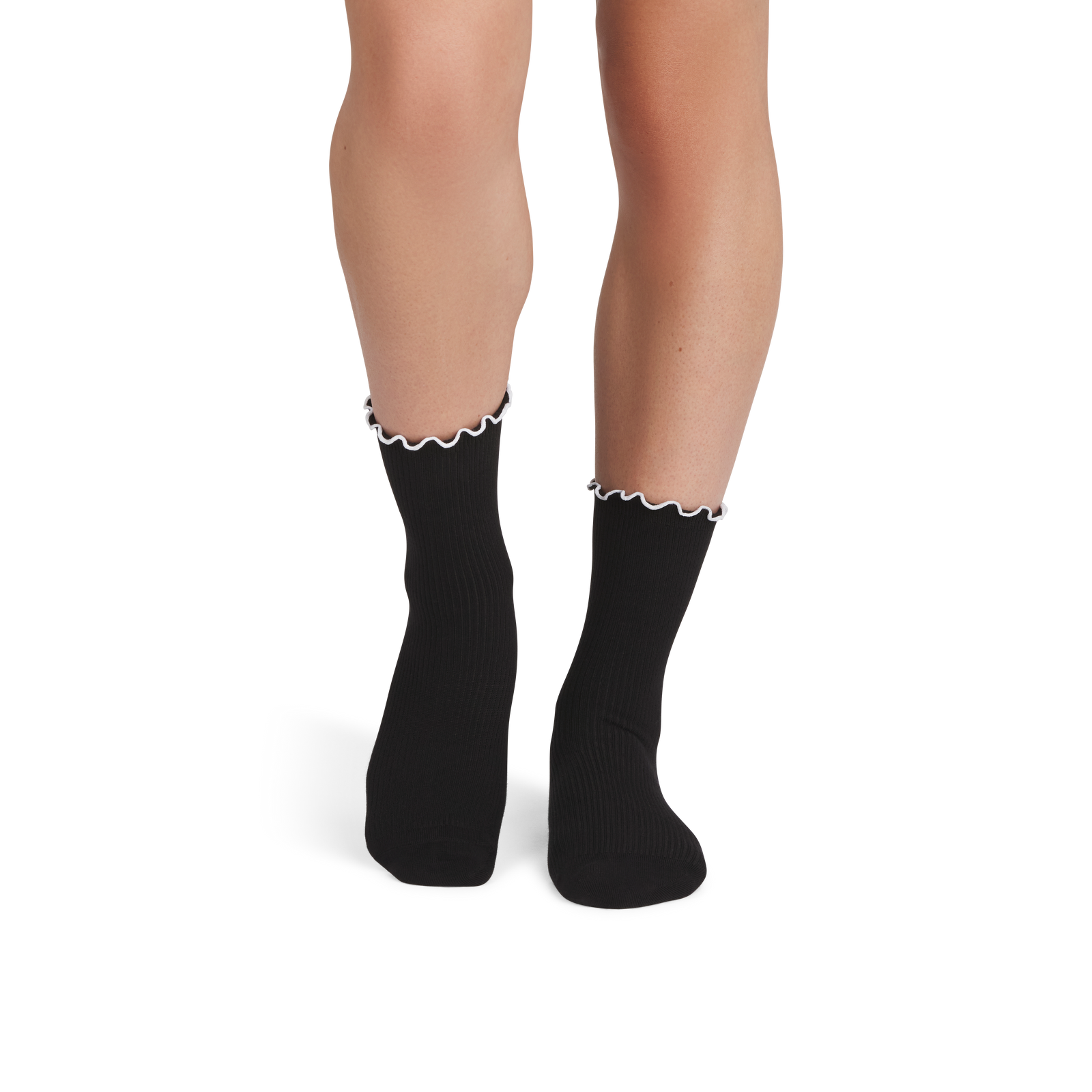 Open Knit Half Calf Socks - black white WO2 [9727]