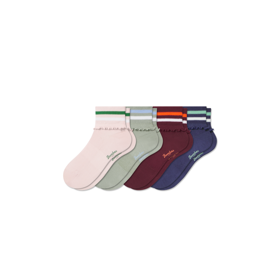 Youth Foldover Ruffle Quarter Sock 4-Pack - Trail Weekend Wear