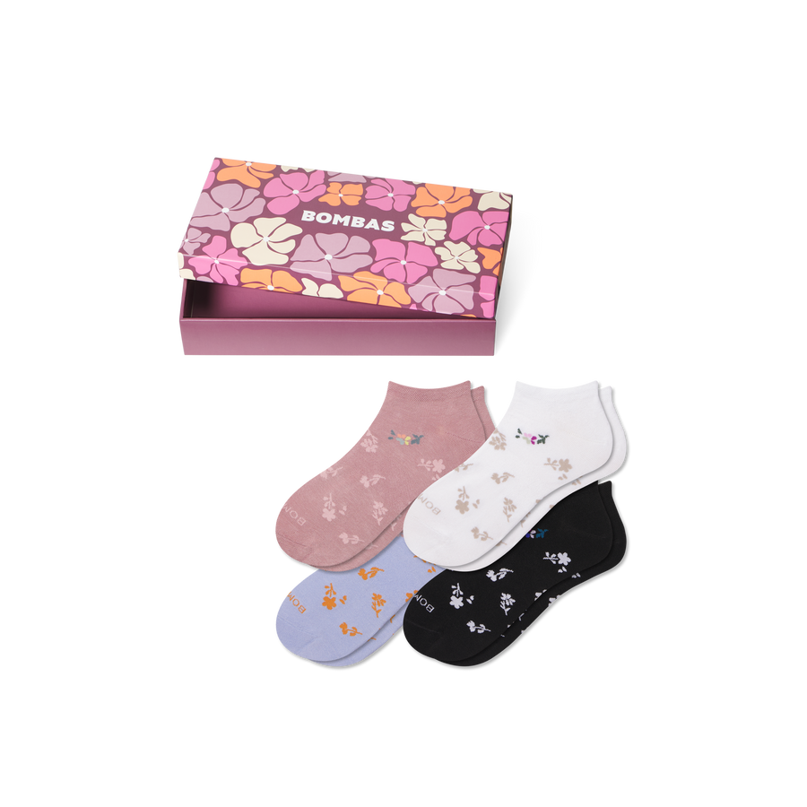 Women's Floral Lightweight Ankle Sock 4-Pack Gift Box - Family Weekend Storage