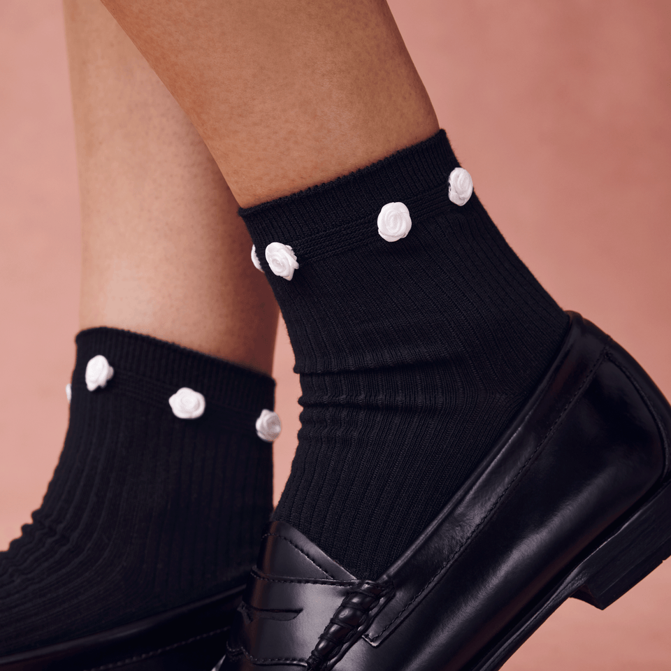 Lightweight Rosette Quarter Socks - Black [9368] [LIFESTYLE]