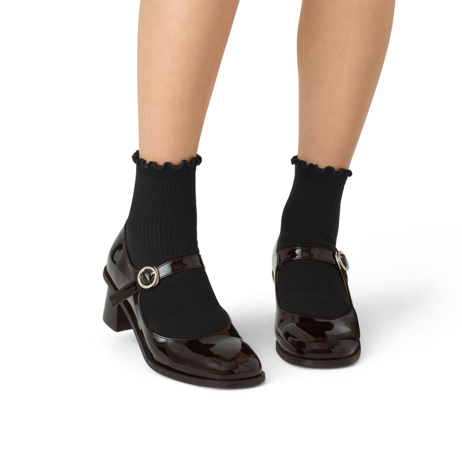 Women's Frilly Rib Quarter Socks - Black WO Lifestyle [8562]