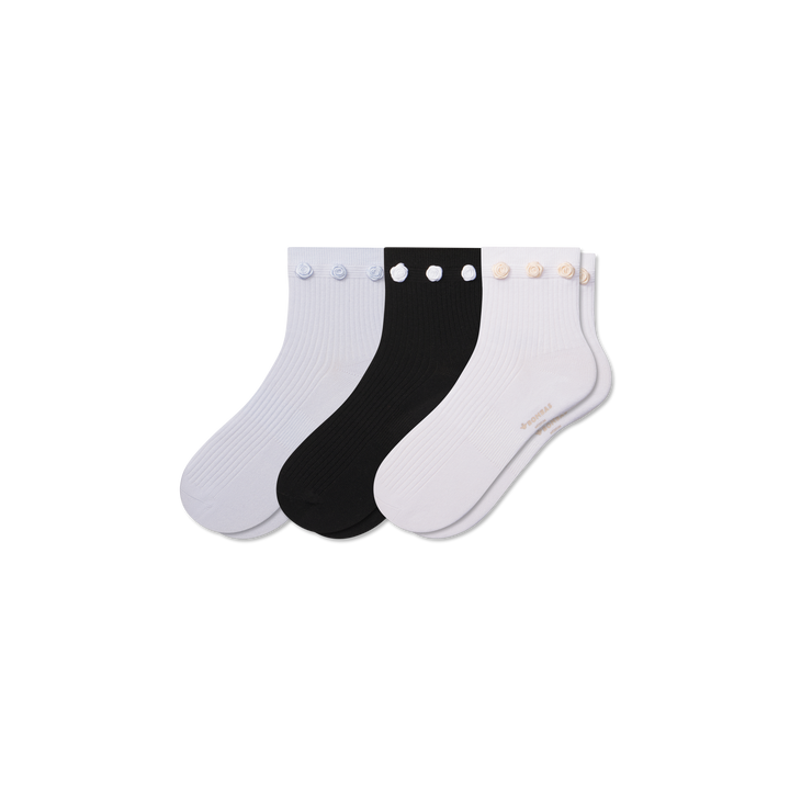 Women's Rosette True Rib Quarter Sock 3-Pack - Halo White Mix