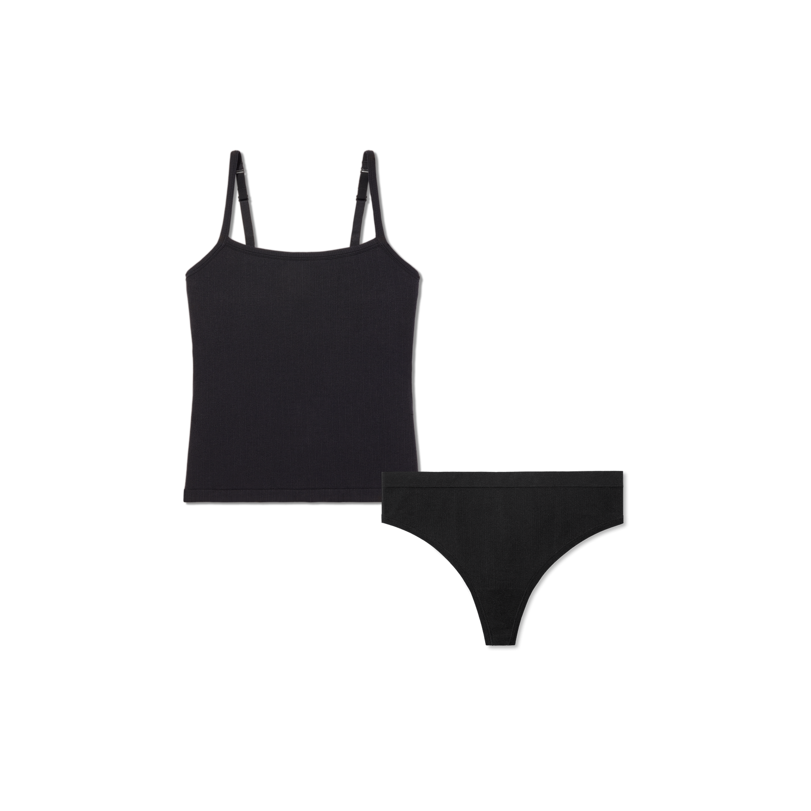 Women's Built-In Bra Seamless Cami + Thong Pack - Black L