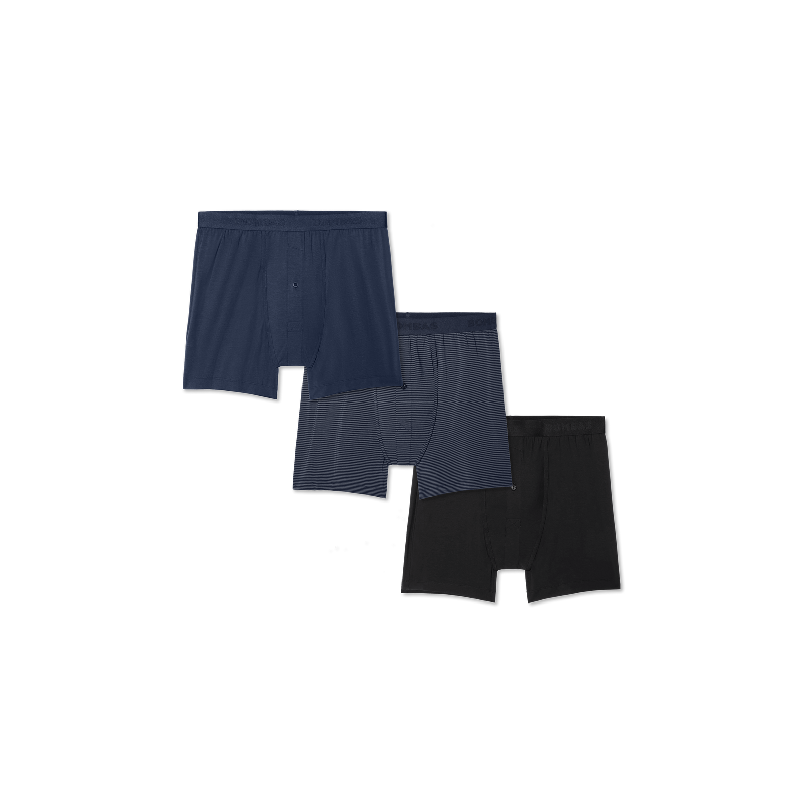 Men's Cotton Modal Blend Boxer 3-Pack - Black Navy Stripe Mix L