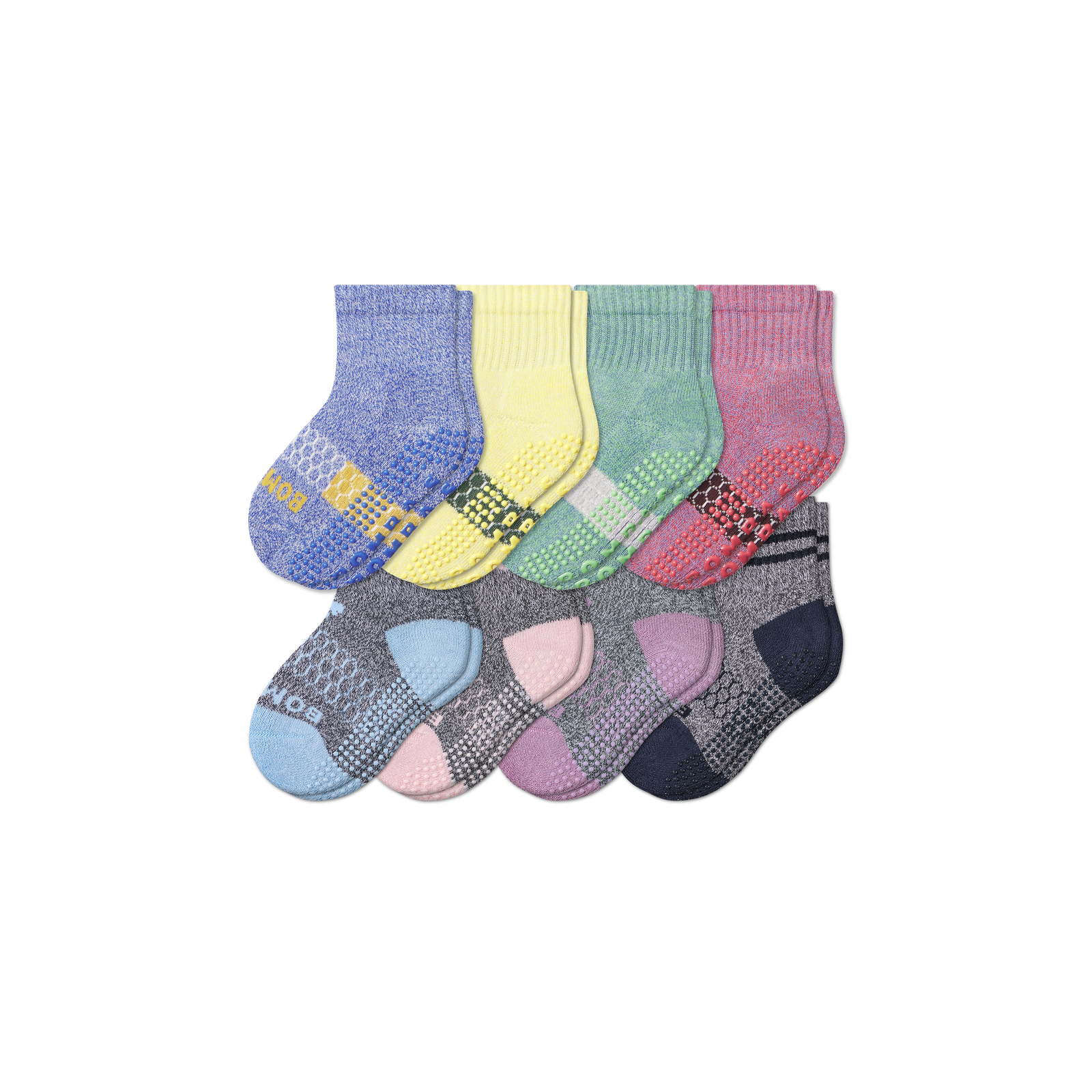 Toddler Gripper Calf Sock 8-Pack - Blue Glow Pink Mix L