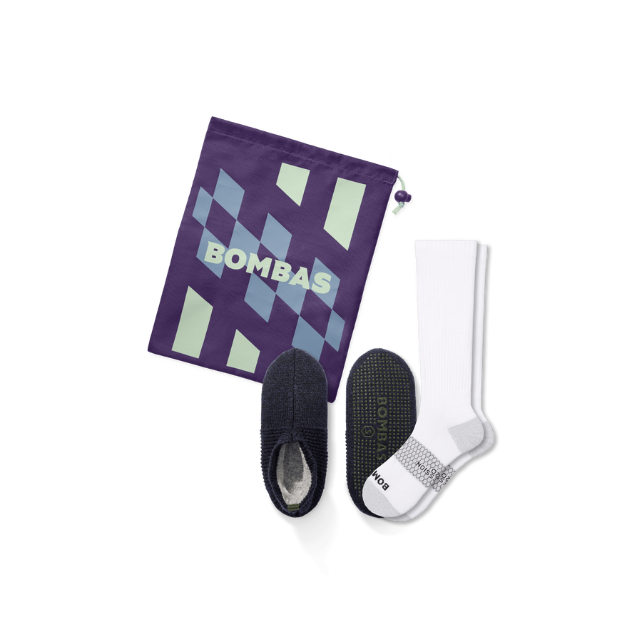 Men's Travel Compression Sock and Gripper Slipper 2-Pack - Active Hold