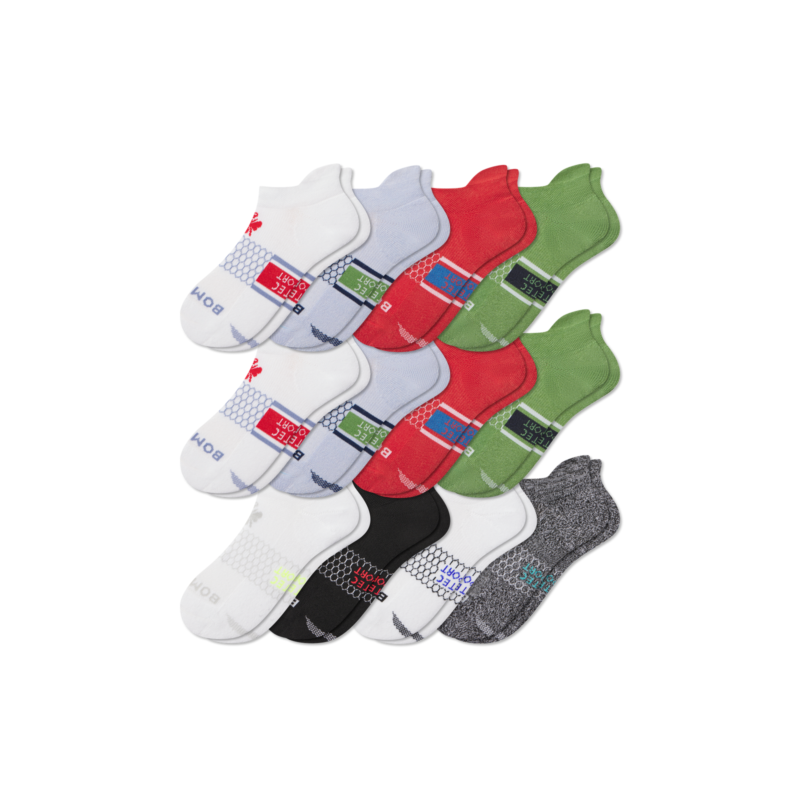 Youth All Sport Ankle Sock 12-Pack - Crimson Blue Mix L