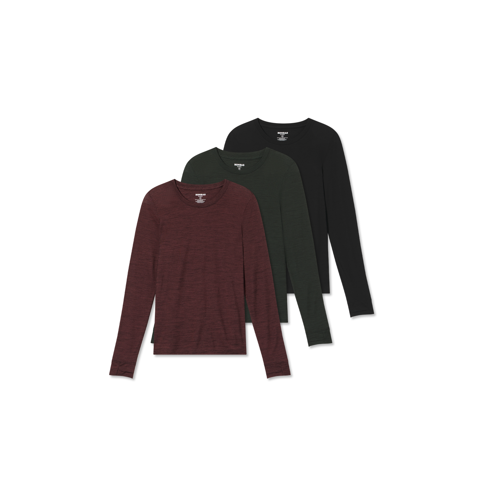 Women's Merino Wool Blend Crew Neck Long Sleeve T-Shirt 3-Pack - Elm Berry Black Mix L