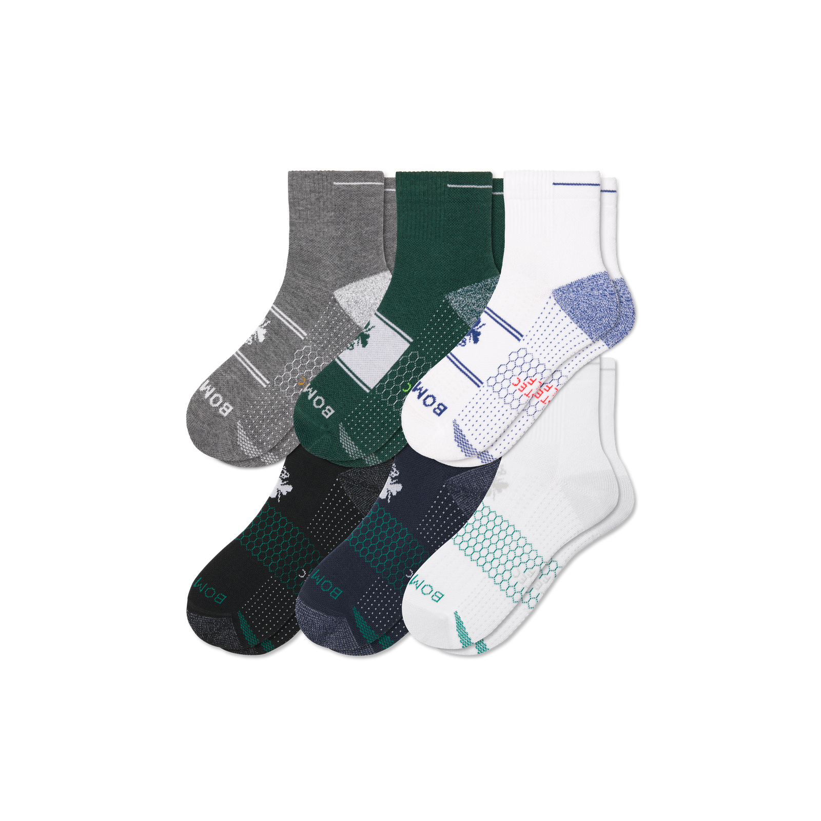Men's Golf Quarter Sock 6-Pack - green core mix L