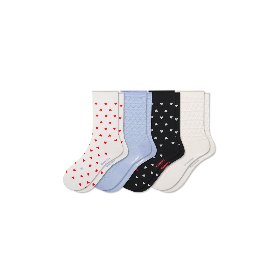 Women’s Hearts Half Calf Sock 4-Pack - Breathable Everyday Wear